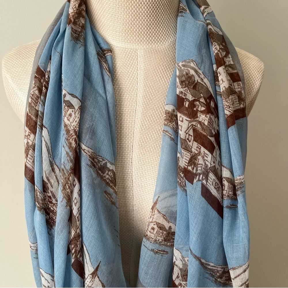 Light Blue & Brown Scenic Print Women's Scarf by - Picture 3 of 6